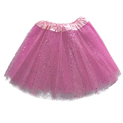 MUNDDY - Tutu Elastico Tul 3 Capas 30 CM de Longitud para niña Bebe Distintas Colores Falda Disfraz Ballet (Envio 48-72h con Seguimiento Desde Madrid) (Rosa con Purpurina)