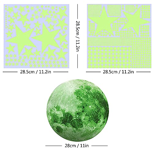 MVKV 1012 pegatinas luminosas autoadhesivas de pared, estrellas y luna, cielo estrellado, pegatinas luminosas para la habitación de los niños, dormitorio (verde)