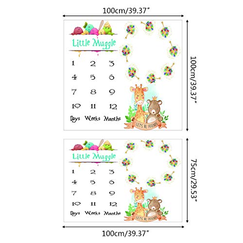 MYhose Baby Monthly Record Growth Milestone Blanket Animal Pattern Photography Props, 01 Tamaño: App.100x100cm / 39.37x39.37in