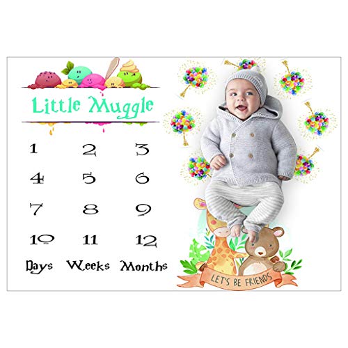 MYhose Baby Monthly Record Growth Milestone Blanket Animal Pattern Photography Props, 01 Tamaño: App.100x100cm / 39.37x39.37in