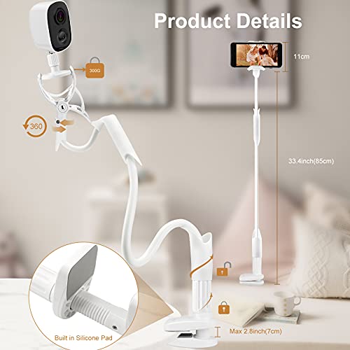 MYPIN Soporte Cámara de Vigilancia Bebé, Soporte para monitor de Bebé Ajustable sin Perforación, Giratorio de 360 °,Compatible con la Mayoría de Vigilabebés/Teléfonos Móviles (Blanco)