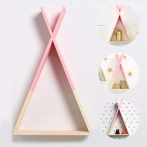 Nacnic 2 Estantes de Pared Flotantes Triangular Rosa y Madera de Pino | Estanterías de Pared Nórdica | Estantería Infantil | Estantes para Habitación Dormitorio Bebé y Juvenil | Grande y Mediana