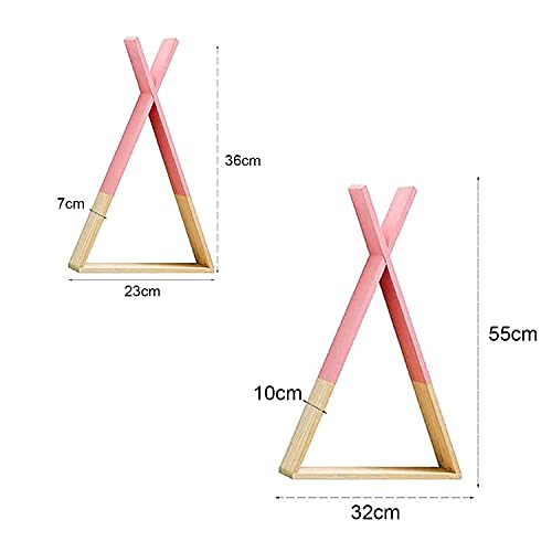 Nacnic 2 Estantes de Pared Flotantes Triangular Rosa y Madera de Pino | Estanterías de Pared Nórdica | Estantería Infantil | Estantes para Habitación Dormitorio Bebé y Juvenil | Grande y Mediana