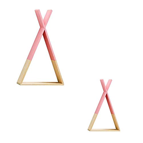 Nacnic 2 Estantes de Pared Flotantes Triangular Rosa y Madera de Pino | Estanterías de Pared Nórdica | Estantería Infantil | Estantes para Habitación Dormitorio Bebé y Juvenil | Grande y Mediana