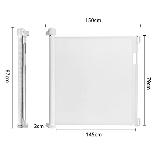 NAIZY Retráctil puertas de seguridad para niños 0-150 cm Puerta Seguridad Bebé Extensibles Barrera Escalera Vallas de Seguridad para Interiores y Exteriores - Blanco