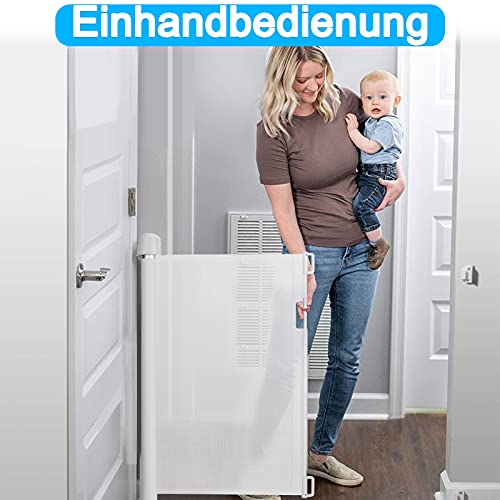 NAIZY Retráctil puertas de seguridad para niños 0-150 cm Puerta Seguridad Bebé Extensibles Barrera Escalera Vallas de Seguridad para Interiores y Exteriores - Blanco