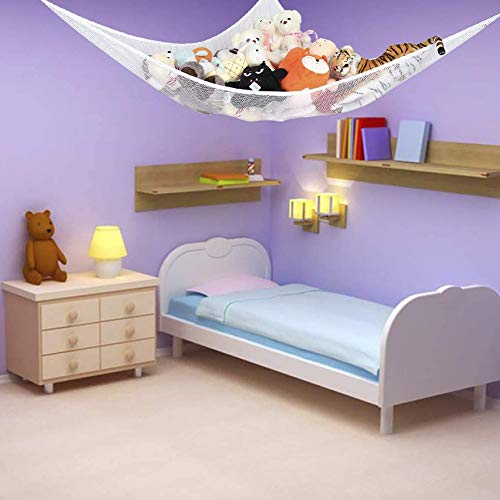 NALCY Hamaca de Juguete, Hamaca de Malla para Juguetes Organiza Animales de Peluche o Juguetes para niños, para Dormitorio, Sala de Juegos, baño 180 * 120 * 120 CM(Blanco)