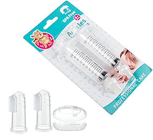 Nasal - 2 riegador con jeringuillas para bebé + 2 cepillos de dientes para bebés, aspirador Nasal para bebés con boquilla de succión de silicona sin BPA, reutilizable, sistema de enjuague