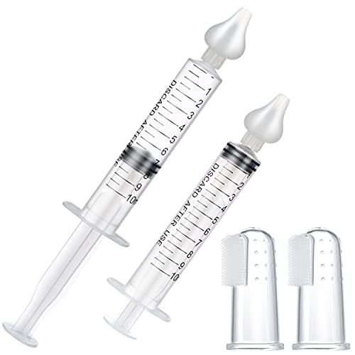 Nasal - 2 riegador con jeringuillas para bebé + 2 cepillos de dientes para bebés, aspirador Nasal para bebés con boquilla de succión de silicona sin BPA, reutilizable, sistema de enjuague