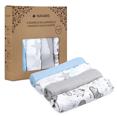 Navaris 4x Toalla para bebé de muselina - Toallitas ecológicas para cuidado infantil - Paños de tela de bambú y algodón - Pañales de 80 x 80 CM