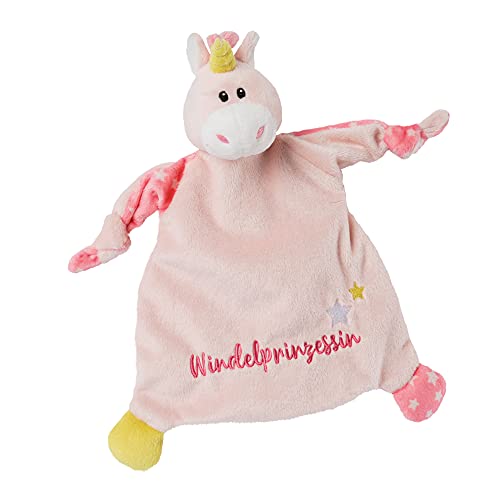 NICI 46730 Unicornio de pañal Princesa 25 x 25 cm a Partir de 0 Meses – Manta de Peluche para bebés y niños pequeños – Peluche / Manta de Seguridad para niñas y niños, Rosa y Blanco