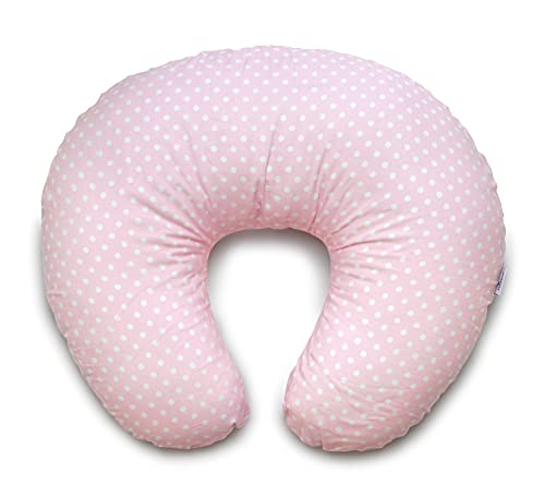 Niimo Cojin Lactancia Bebè Funda Cojin 100% Algodòn Extraíble y Lavable Almohada Multifuncional para Madre y Bebé Relleno de Fibra de Poliéster (Rosa-Lunares Blancos)