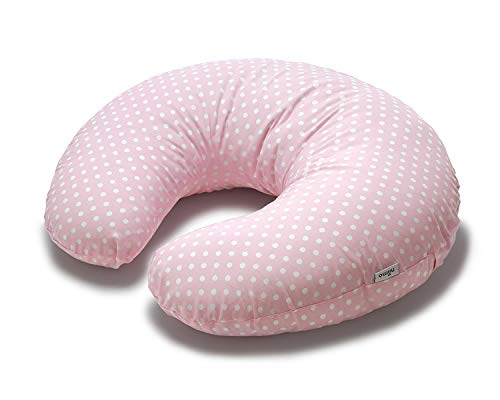 Niimo Cojin Lactancia Bebè Funda Cojin 100% Algodòn Extraíble y Lavable Almohada Multifuncional para Madre y Bebé Relleno de Fibra de Poliéster (Rosa-Lunares Blancos)