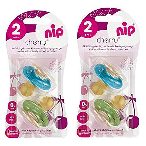 NIP Cherry - Chupete redondo (8 unidades, tamaño 2, látex natural, 6 meses, azul y turquesa, gris y azul claro