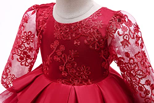 NNJXD Bebé Niña Vestido Tutu Vestidos Floral Navidad Vestido Pompa Escotado por Detrás Vestido de Boda Tamaño (120) 4-5 años 773 Rojo-A