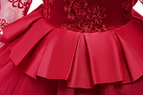 NNJXD Bebé Niña Vestido Tutu Vestidos Floral Navidad Vestido Pompa Escotado por Detrás Vestido de Boda Tamaño (120) 4-5 años 773 Rojo-A