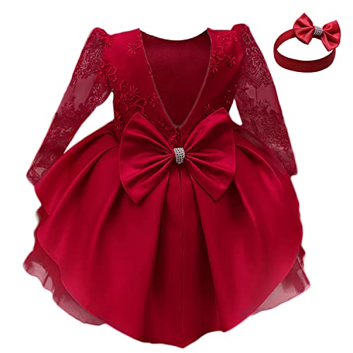 NNJXD Bebé Niña Vestido Tutu Vestidos Floral Navidad Vestido Pompa Escotado por Detrás Vestido de Boda Tamaño (120) 4-5 años 773 Rojo-A