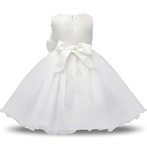 NNJXD Vestido de Fiesta de Princesa con Encaje de Flor de 3D sin Mangas para Niñas Talla(130) 4-5 años Blanco