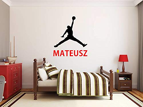 Nombre de niño Etiqueta de la pared personalizada Michael Jordan Air Jordan NBA baloncesto Calcomanías de pared Vinilo de niño Cuarto de bebe niños vivero pegatinas Decoración para niños Mural de arte