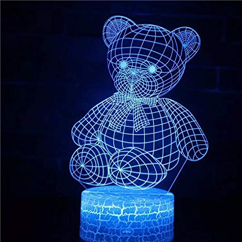 Novela mascota oso luz de neón luz de visión 3D luz de noche acrílica multicolor USB, luz led base de grieta decoración del hogar regalo