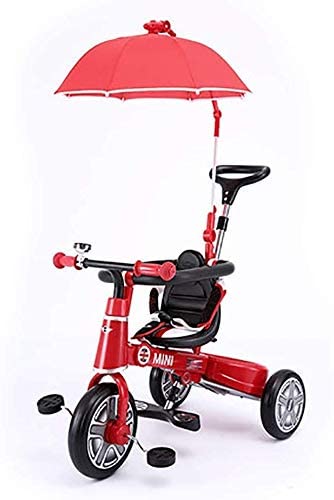 NUBAO 3-IN-1 Triciclo for niños con un Solo Función Plegable de 3 Ruedas Bike Soft Leather Asiento de Cuero for niños con sombrilla y Barrera de Seguridad for 1048 Meses bebé (Color : Rojo)