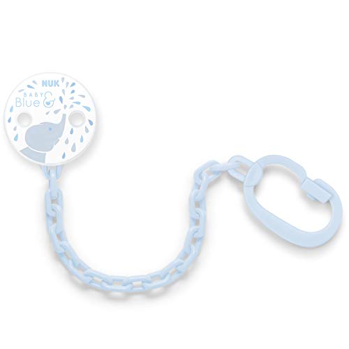 NUK Baby Blue - Cadena para chupete con clip para enganchar chupetes con anilla, 1 unidad, color azul claro