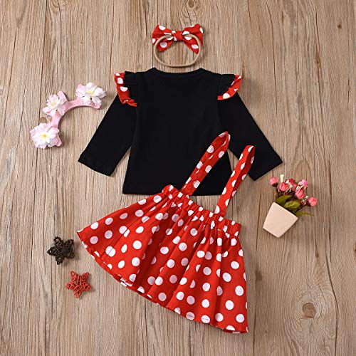 OBEEII Minnie Top de Manga Corta con Volantes + Vestido de Lunares + Mini Mouse Ears Diadema para Niñas Princesa Bowknot Tutu Fiesta de Cumpleaños Trajes Bebé Manga Larga Rojo 18-24 Meses