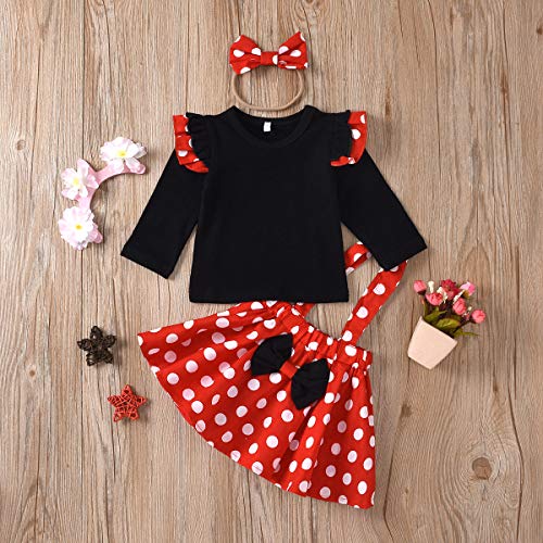 OBEEII Minnie Top de Manga Corta con Volantes + Vestido de Lunares + Mini Mouse Ears Diadema para Niñas Princesa Bowknot Tutu Fiesta de Cumpleaños Trajes Bebé Manga Larga Rojo 18-24 Meses