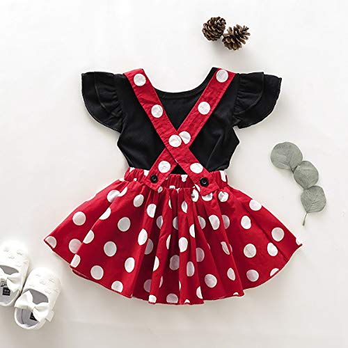 OBEEII Polka Dots Disfraz de Minnie Traje de Princesa Bebé Niñas Es mi Primer/Segundo Cumpleaños Traje de Vestido con Tirantes de Lunares y Top para Navidad Carnaval Negro 3-4 Años