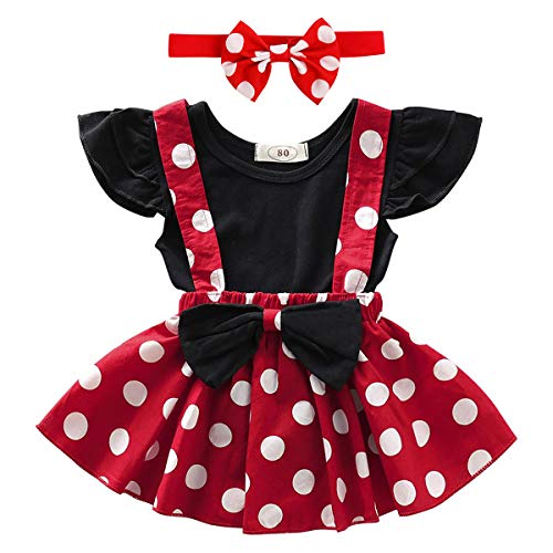 OBEEII Polka Dots Disfraz de Minnie Traje de Princesa Bebé Niñas Es mi Primer/Segundo Cumpleaños Traje de Vestido con Tirantes de Lunares y Top para Navidad Carnaval Negro 3-4 Años