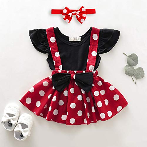 OBEEII Polka Dots Disfraz de Minnie Traje de Princesa Bebé Niñas Es mi Primer/Segundo Cumpleaños Traje de Vestido con Tirantes de Lunares y Top para Navidad Carnaval Negro 3-4 Años