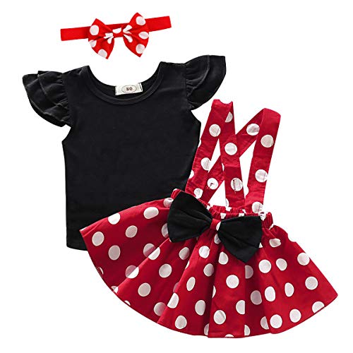 OBEEII Polka Dots Disfraz de Minnie Traje de Princesa Bebé Niñas Es mi Primer/Segundo Cumpleaños Traje de Vestido con Tirantes de Lunares y Top para Navidad Carnaval Negro 3-4 Años