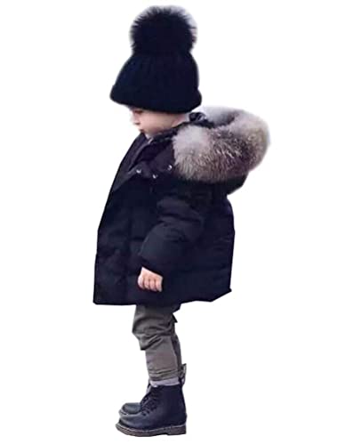 Odziezet Abrigo de Plumas Niñas Niños Invierno Chaqueta Caliente Otoño Invierno Cortaviento con Capucha Negro Rojo Unisex 1-6 años