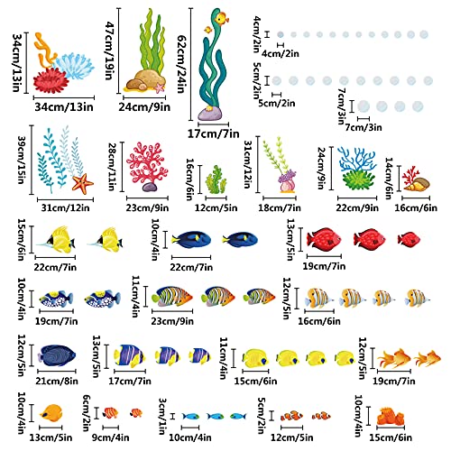 onetoze Pegatinas de Pared Peces Tropicales Vinilos Decorativos Bajo el Mar para Baño Dormitorio Habitación Niños Jardín de Infantes Guardería, 170x109cm