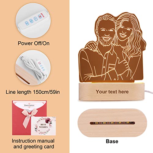 OXYEFEI Luz Nocturna Personalizar, Lampara Personalizada con Tu Foto y Nombre, LED Night Light Ajustable 3 Colors con Base,3D Lámparas Decorativas para Salón y Dormitorio (Fotos de doble personas)