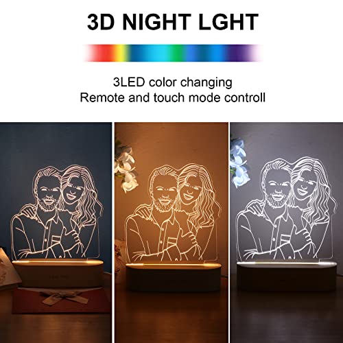 OXYEFEI Luz Nocturna Personalizar, Lampara Personalizada con Tu Foto y Nombre, LED Night Light Ajustable 3 Colors con Base,3D Lámparas Decorativas para Salón y Dormitorio (Fotos de doble personas)