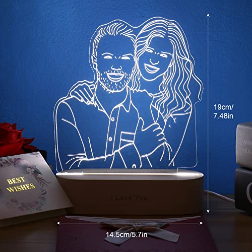 OXYEFEI Luz Nocturna Personalizar, Lampara Personalizada con Tu Foto y Nombre, LED Night Light Ajustable 3 Colors con Base,3D Lámparas Decorativas para Salón y Dormitorio (Fotos de doble personas)