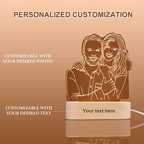 OXYEFEI Luz Nocturna Personalizar, Lampara Personalizada con Tu Foto y Nombre, LED Night Light Ajustable 3 Colors con Base,3D Lámparas Decorativas para Salón y Dormitorio (Fotos de doble personas)