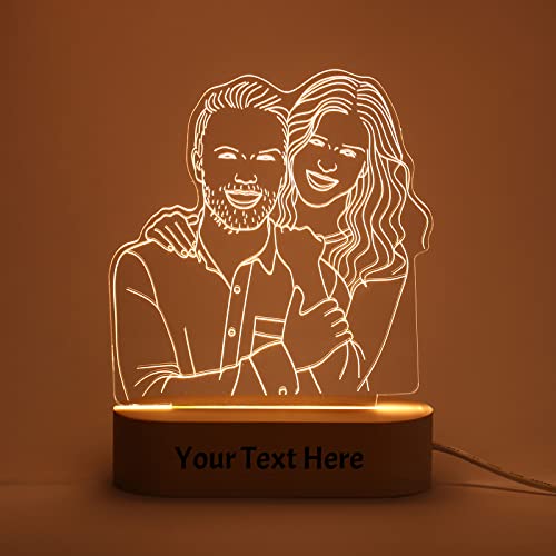 OXYEFEI Luz Nocturna Personalizar, Lampara Personalizada con Tu Foto y Nombre, LED Night Light Ajustable 3 Colors con Base,3D Lámparas Decorativas para Salón y Dormitorio (Fotos de doble personas)