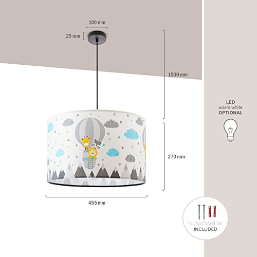 Paco Home Lámpara Habitación Infantil Niños Bebés Lámpara De Techo Luminaria De Suspensión Globo Nubes Animales Pastel E27, Tipo de lámpara: Lámpara colgante - Negro, Color/Tamaño: Crema (Ø45,5 cm)