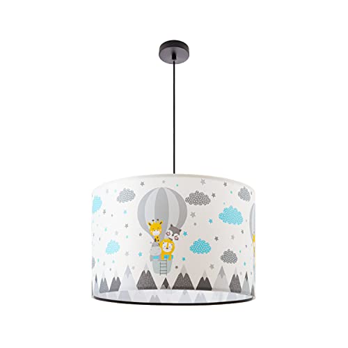 Paco Home Lámpara Habitación Infantil Niños Bebés Lámpara De Techo Luminaria De Suspensión Globo Nubes Animales Pastel E27, Tipo de lámpara: Lámpara colgante - Negro, Color/Tamaño: Crema (Ø45,5 cm)