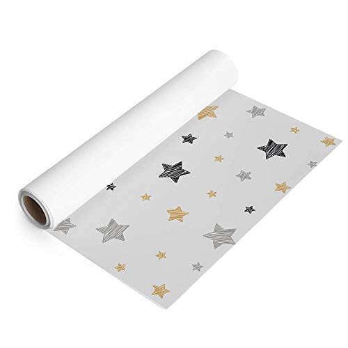 Papel Vinilo Adhesivo de Estrellas para Muebles y Pared de Habitación Infantil, 40 x 300 cm, Color Gris, VNL-097