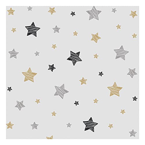 Papel Vinilo Adhesivo de Estrellas para Muebles y Pared de Habitación Infantil, 40 x 300 cm, Color Gris, VNL-097