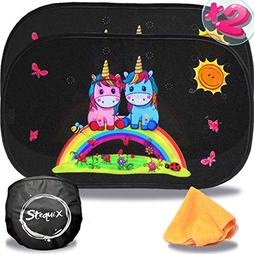 Parasol Coche Infantil del sol protección solar rayos UV recién nacido ventana lateral electrostáticas negro sin ventosas autoadhesivo unicornio universal paño microfibra Niños