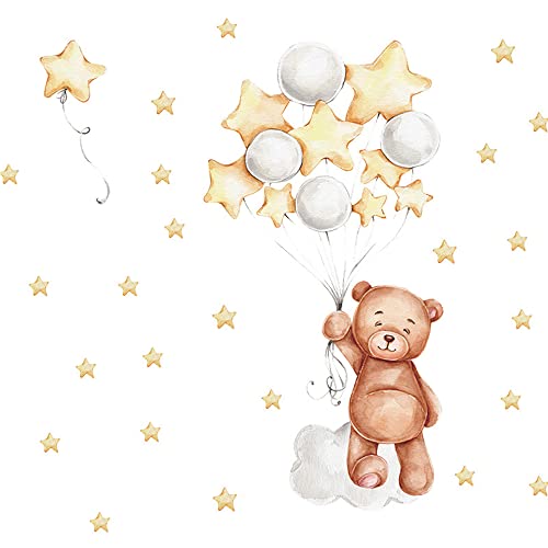 Pegatinas De Pared Estrellas Con Oso y Globo, Vinilo Decorativo Para Niños y Niñas, Vinilo Adhesivo Para Puerta De Armario, Decoración De Pared Para Habitación De Niños, Sala De Estar, Dormitorio