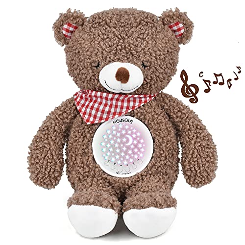 Peluche Bebés Musical,Housoly Recargable Proyector Bebes Luces y Musica Regalos para Bebes Recien Nacido niño,Sensor de llanto y 18 Ruido Ruido Blanco para Bebés Regalo para Recién Nacidos