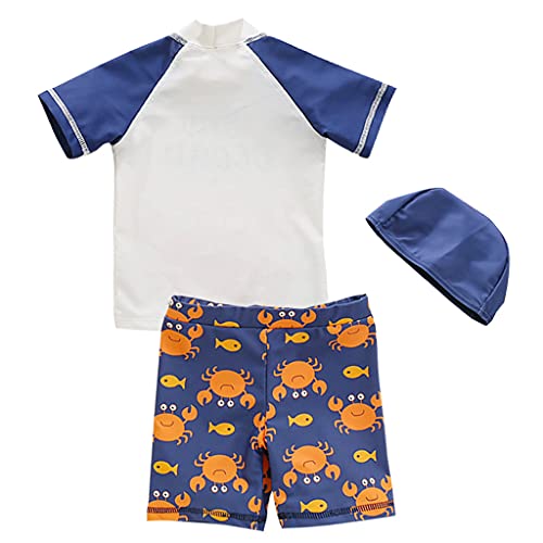 Pequeño Niños Traje de Baño 3 Piezas Niño de Manga Corta Camisa de Natación + Shorts + Sombrero Conjunto de Ropa de Playa para 2-3 Años