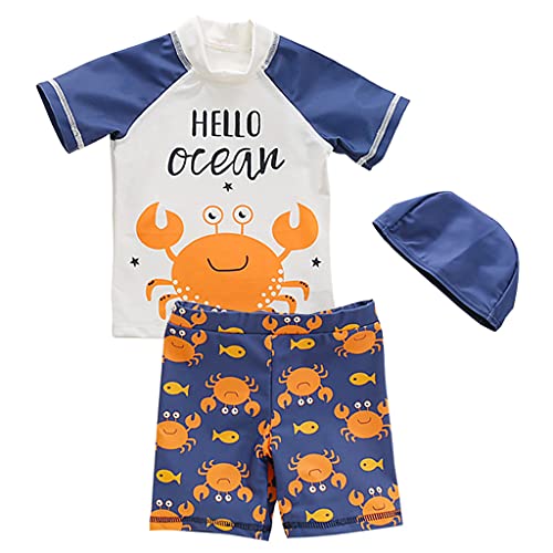 Pequeño Niños Traje de Baño 3 Piezas Niño de Manga Corta Camisa de Natación + Shorts + Sombrero Conjunto de Ropa de Playa para 2-3 Años