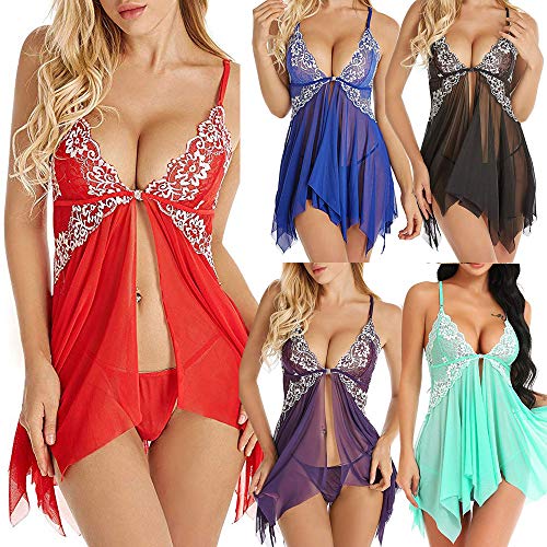 Pijamas Mujer Sexy,EUZeo Rebajas Lencería Sexy,Ropa Interior de Dormir Mujer Encaje Transparente Vestido Erotica Tops Lace Albornoz Lingerie Camisones Babydoll con Cordón