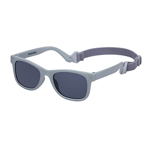 PIKACOOL Gafas de sol con correa para niños pequeños de 0 a 24 meses, gris, XS